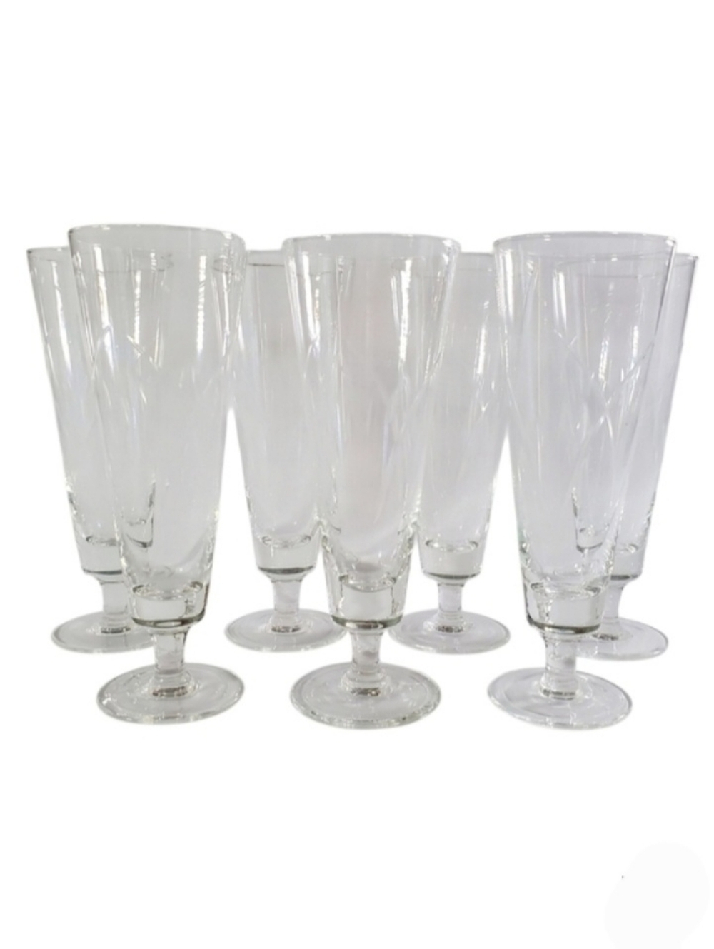 Etched Crystal Pilsner Glasses Set of 7 Mid Century Modern Barware Vintage